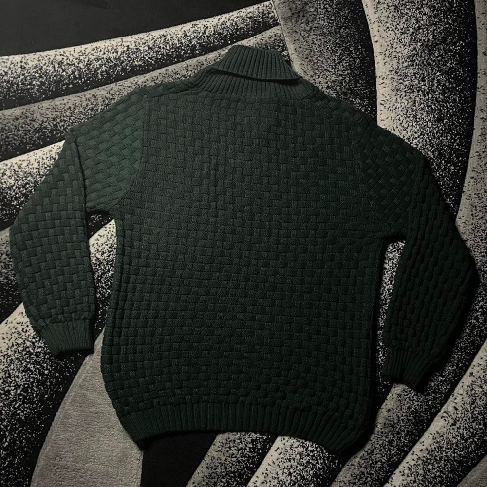 Dark Green Knit Button Up Turtleneck Sweater - Picture 6 of 6